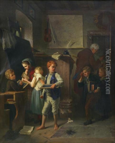 Reading Boys Oil Painting - Auguste Heyn