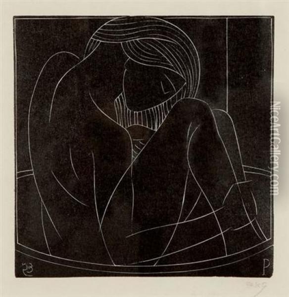 Girl In The Bath Oil Painting - Eric Gill