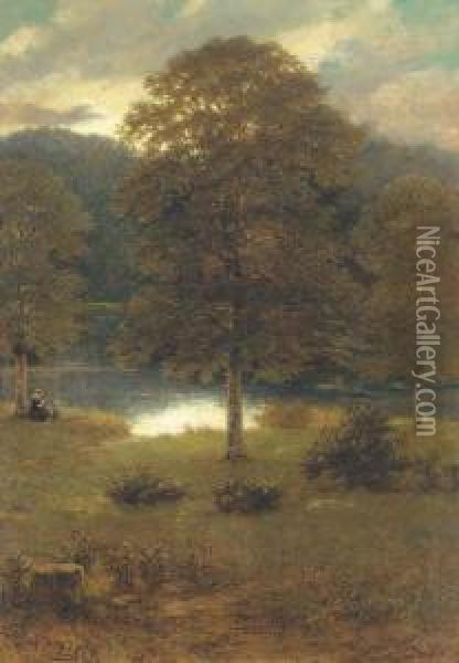 A Bend In The River Oil Painting - George Dunlop, R.A., Leslie