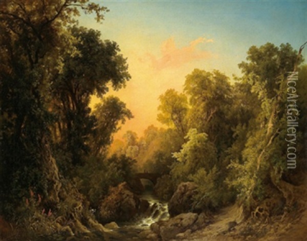 Romantische Waldlandschaft Oil Painting - Ludwig Gruenfeld