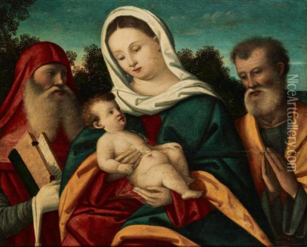 Den Heliga Familjen Och Hieronymus Oil Painting - Andrea Previtali