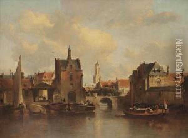 A View Of Delft With The Rotterdamse Poort Oil Painting - Antonie Waldorp