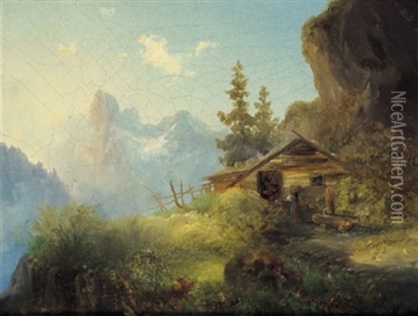 Alpenlandschaft Mit Figurlicher Staffage Oil Painting - Edmund Mahlknecht