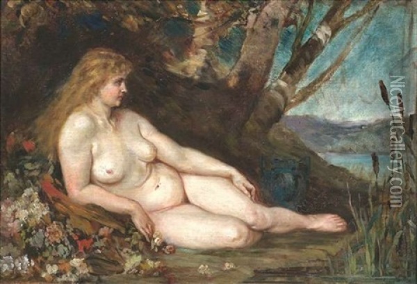 Liegender Weiblicher Akt An Einem Seeufer Oil Painting - Ferdinand Keller