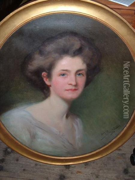Portraitof A Lady, Head And Shoulders Oil Painting - John St. Helier Lander