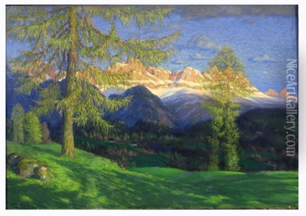 Untitled (view Of Swiss Alps In Summer) Oil Painting - Max Rossbach