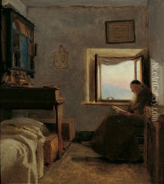 Lesender Monch In Der Klosterzelle Oil Painting - Rudolf W. A. Lehmann