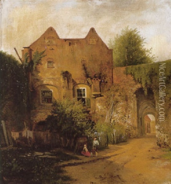 Bolwerk Sterrenburg Of Sterkenburg Bij De Bijlhouwerstoren Te Utrecht Oil Painting - Johannes Warnardus Bilders