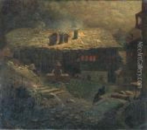 Notturno Tra I Caseggiati Oil Painting - Mario De Maria