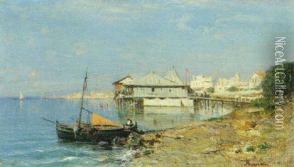 Sudlandische Hafenstadt Mit Segelboot Oil Painting - Adolphe Appian