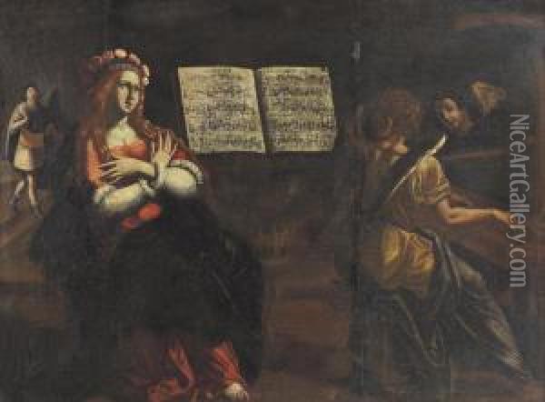 Santa Cecilia Con Angeli Suonatori Oil Painting - Angelo Caroselli