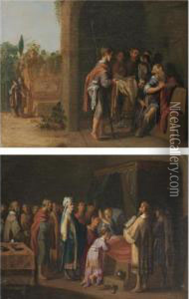 The Presentation Of Joseph's Bloodstained Coat To His Father Jacob; Jacob Blessing The Sons Of Joseph Oil Painting - Jan Tengnagel