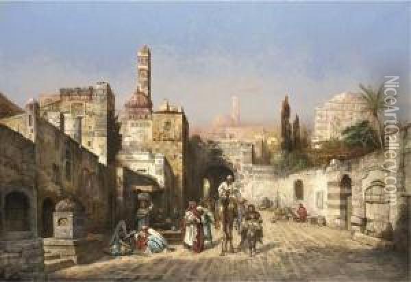 A Market Scene In Tunis Oil Painting - Franz Wutrbel