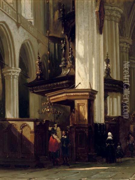 The Interior Of The Nieuwe Kerk, Amsterdam Oil Painting - Cornelis Springer