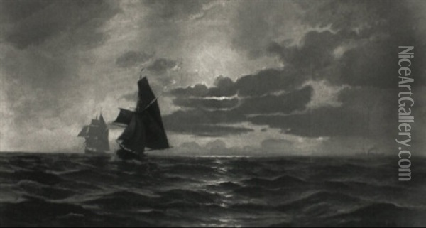 Segelboote Und Vorbeiziehende Dampfer Oil Painting - Per Ekstroem