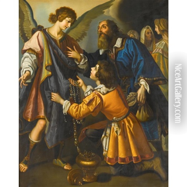 The Archangel Refuses Tobias's Offerings Oil Painting - Giovanni Bilivert