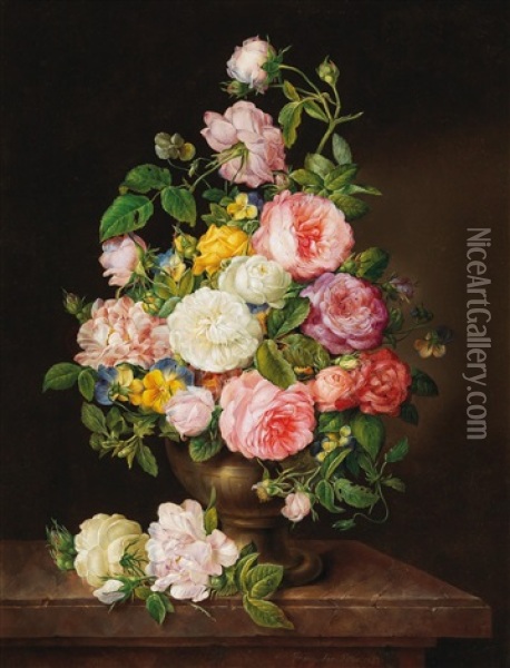 Roses And Pansies In A Vase Oil Painting - Franz Xaver Petter