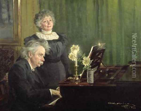 Edward Grieg 1843-1907 Accompanying his Wife Oil Painting - Peder Severin Kroyer