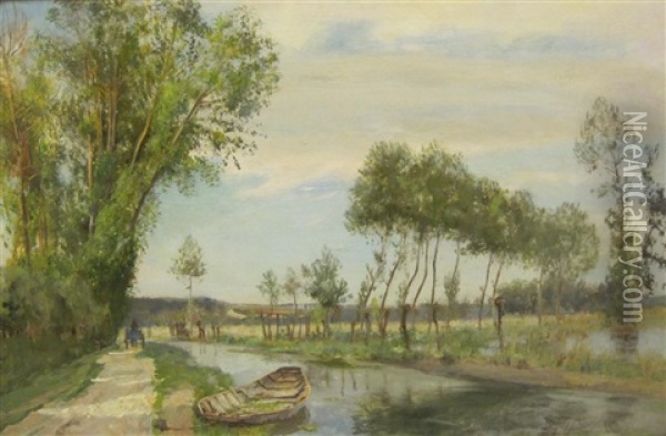 By A French Canal Oil Painting - David Murray
