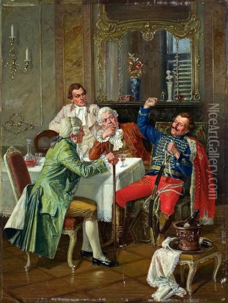 Herrenrunde Der Rokokozeit In Einem Salon Oil Painting - Albert Julius Franke