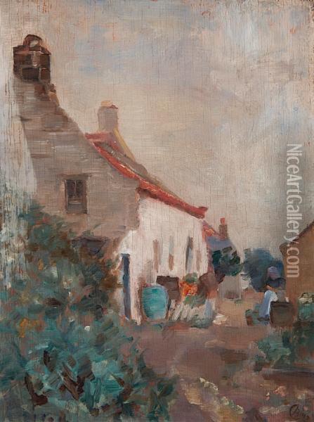 Cottage At Runswick, Yorkshire Oil Painting - Bertha L. Cochrane