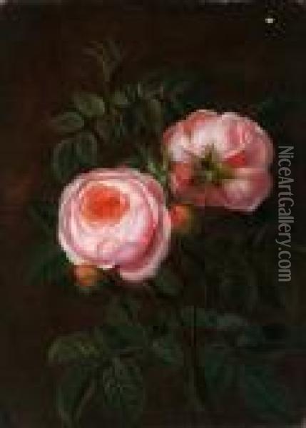 Natura Morta Con Rose Rosse Oil Painting - Johan Laurentz Jensen