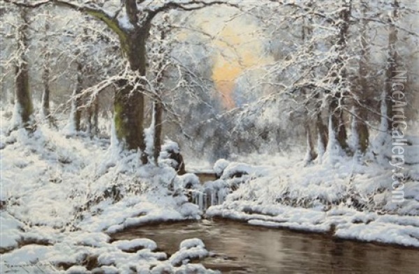 Winter's Stream Oil Painting - Antal (Laszlo) Neogrady