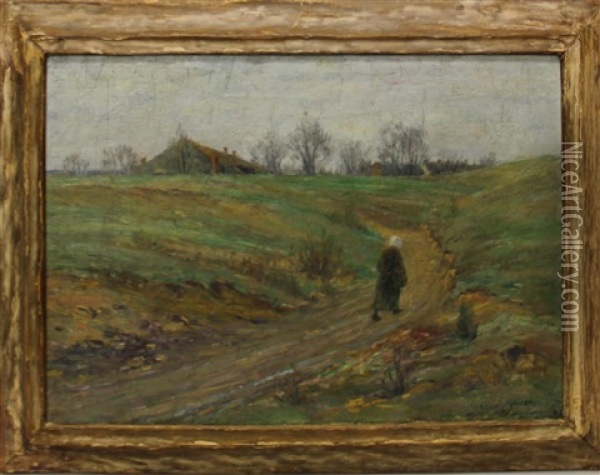 Figure Walking Along Dirt Path Oil Painting - Cullen Yates