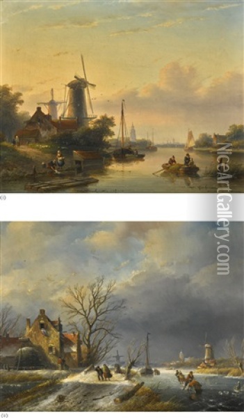 Summer And Winter: A Pair Oil Painting - Jan Jacob Spohler