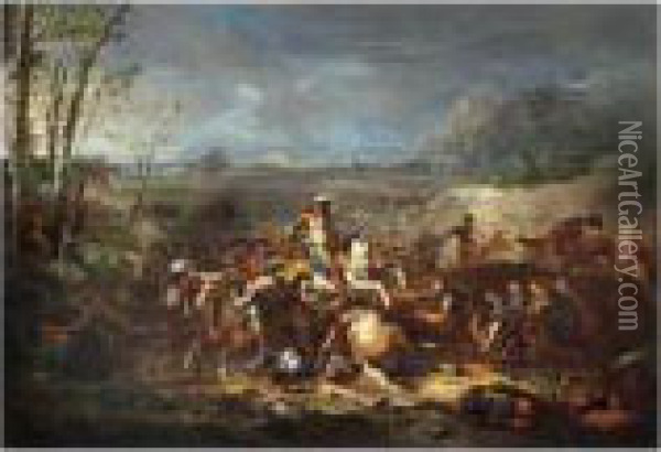 Scene De Bataille Avec Louis Xiv A Cheval Oil Painting - Joseph Parrocel