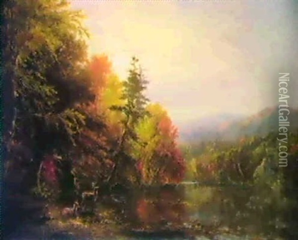 Autumn In The Adirondacks Oil Painting - James McDougal Hart