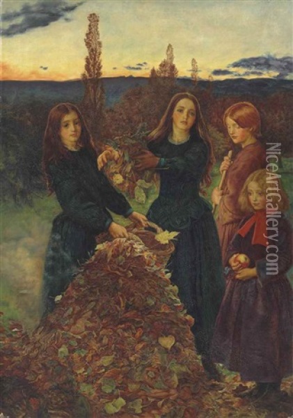 Autumn Leaves Oil Painting - John Everett Millais
