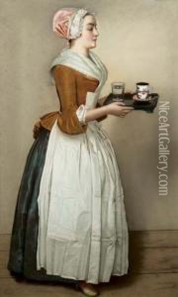 La Bella Cioccolataia (presunto Ritratto Della Signorina Baldauf) Oil Painting - Etienne Liotard