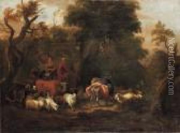 Paesaggio Italianizzante Con Armenti E Pastori Oil Painting - Nicolaes Berchem