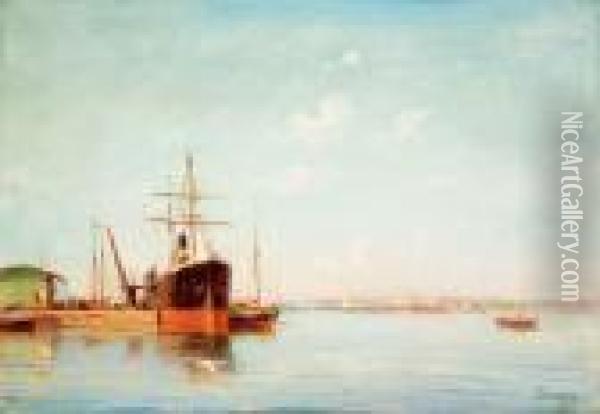 Bord De Mer En Mediterranee, Antibes, Circa 1890 Oil Painting - Henri Malfroy