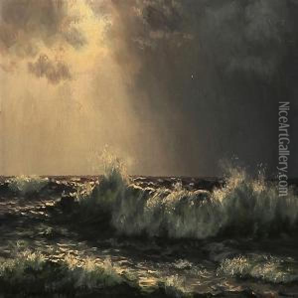 The Sun Breaks Through The Dark Clouds Over The Opensea Oil Painting - Johannes Herman Brandt