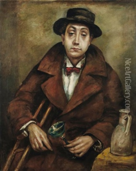 Portrait D'homme Au Verre Oil Painting - Roman Kramsztyk