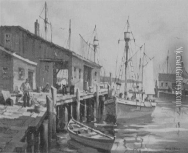 Fishing Boats At Docks Oil Painting - John Knowles Hare