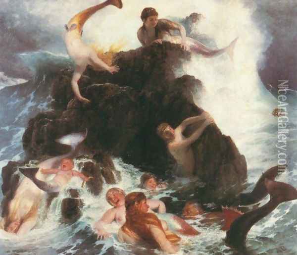 Mermaids at Play, 1886 Oil Painting - Arnold Bocklin