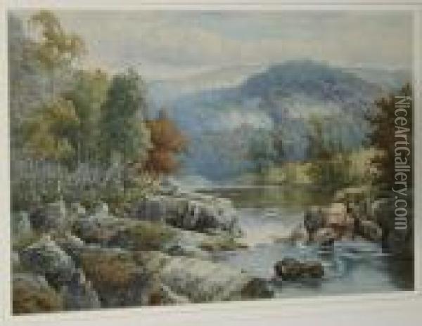 Rocky River Landscape Oil Painting - William Henry Mander