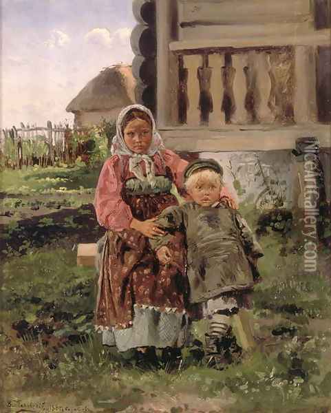 Brother and Sister, 1880 Oil Painting - Vladimir Egorovic Makovsky