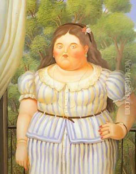 Woman on a Balcony 1995 Oil Painting - Fernando Botero