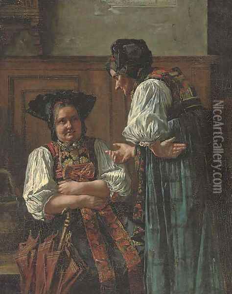 The discussion Oil Painting - Carl Kronberger