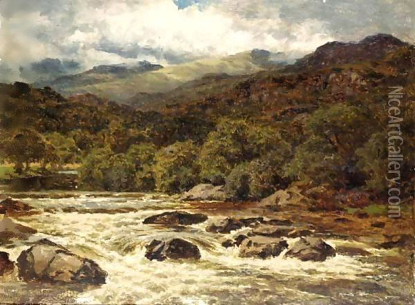 River Landscape Oil Painting - Benjamin Williams Leader