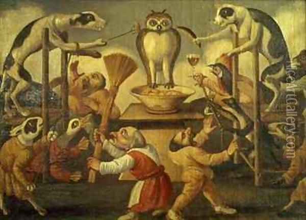 Temptation of the Owl Oil Painting - Pier Leone Ghezzi