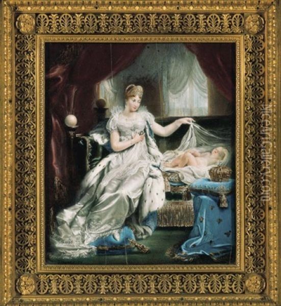L'imperatrice Marie-louise Contemplant Le Roi De Rome Oil Painting - Joseph Franque