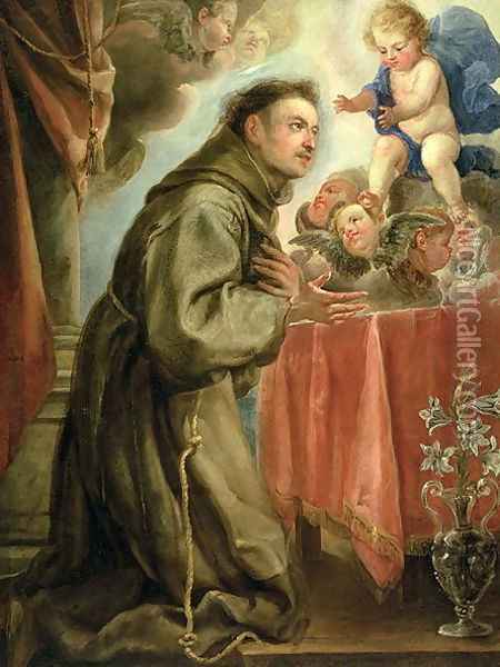 St. Anthony of Padua (1195-1231) adoring the Christ Child Oil Painting - Juan Carreno De Miranda