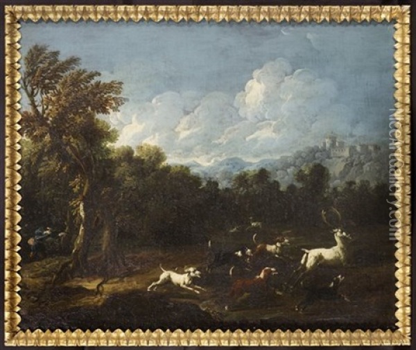 Landscape With A Stag Hunt Oil Painting - Philipp Peter Roos