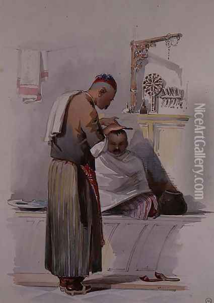 A Barber, c.1855 Oil Painting - Amadeo Preziosi