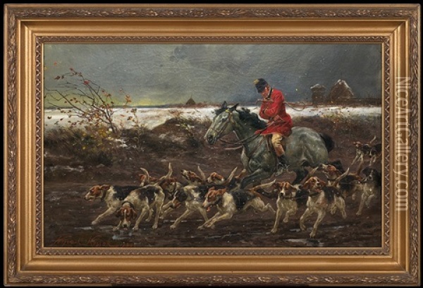 Hunt In A Snow Blizzard Oil Painting - Woiciech (Aldabert) Ritter von Kossak
